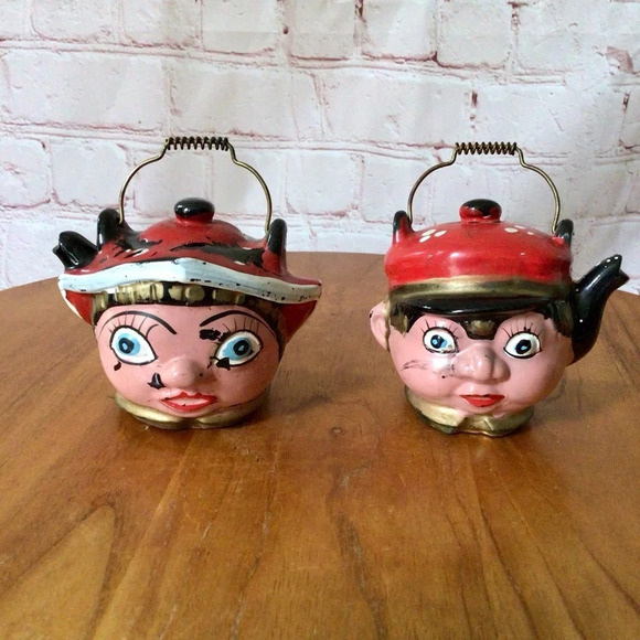 Vintage Other - Vintage Redware Japan Dutch Boy and Girl Teapot Salt and Pepper Shaker Pair
